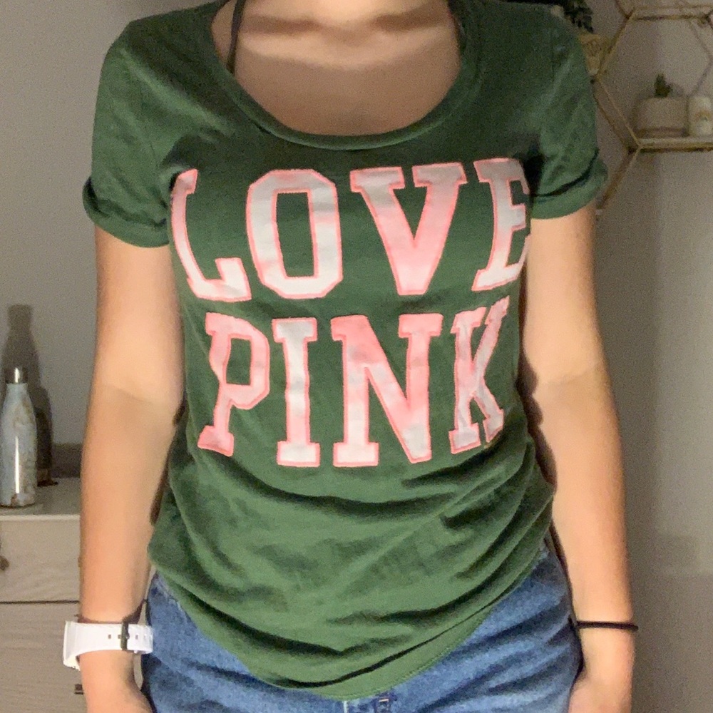 US S pink by vs green t shirt love pink